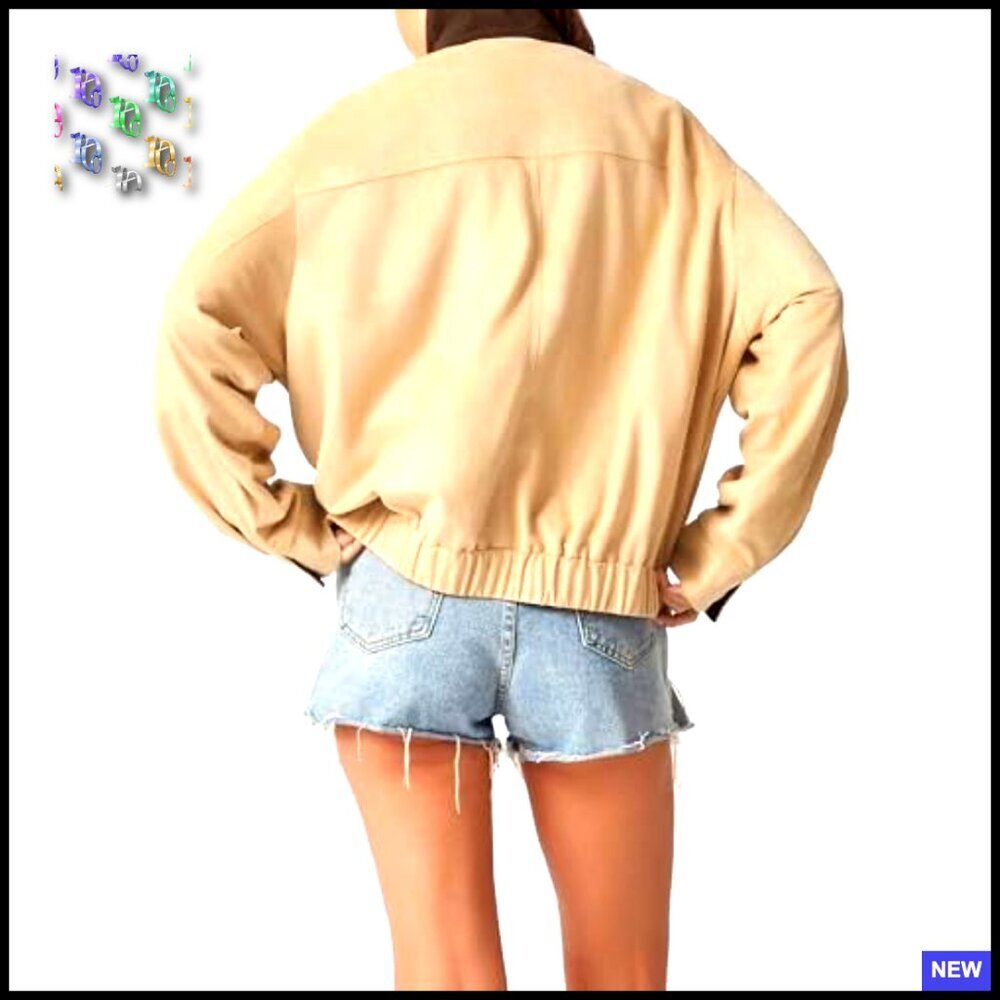 Faux Suede Oversized Bomber Jacket Corduroy Collar Vintage Barn Coat Chic - Picture 6 of 7